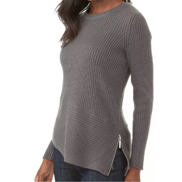 Michael By Michael Kors Gray Asymmetrical Hem Knot Crewneck Sweater Size Medium - Picture 7 of 7